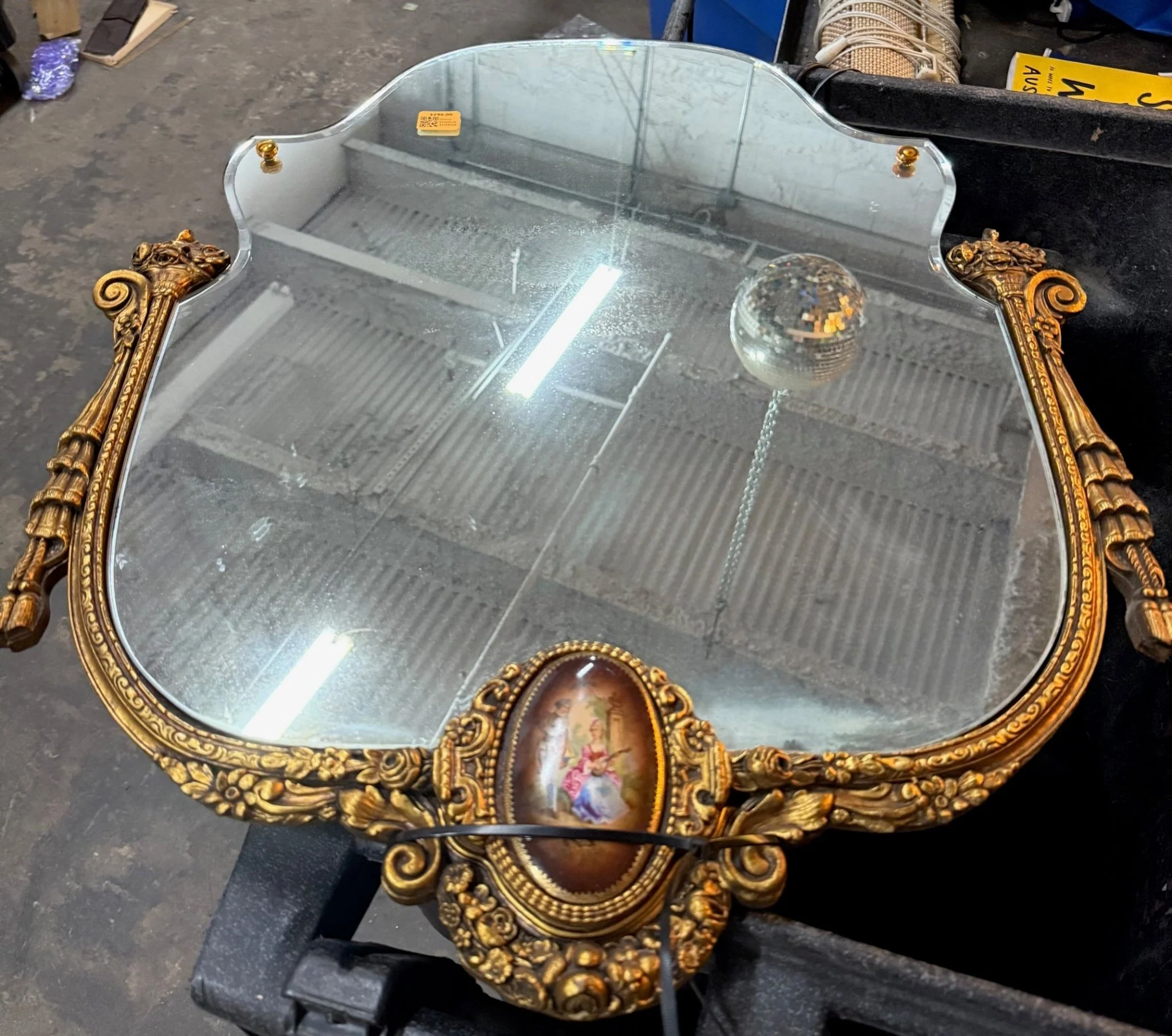 Antique Mirror Gold Frame w/ Oval Painting inlay