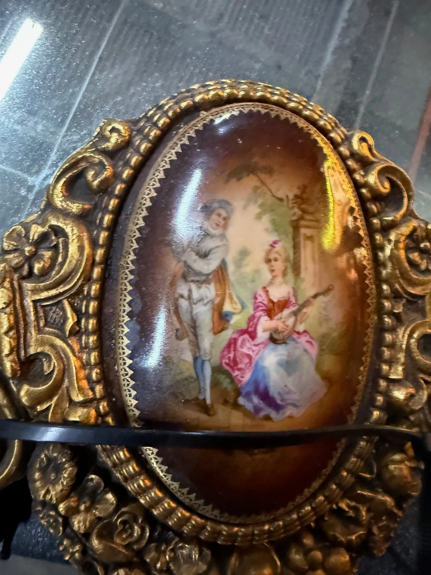 Antique Mirror Gold Frame w/ Oval Painting inlay - Image 2