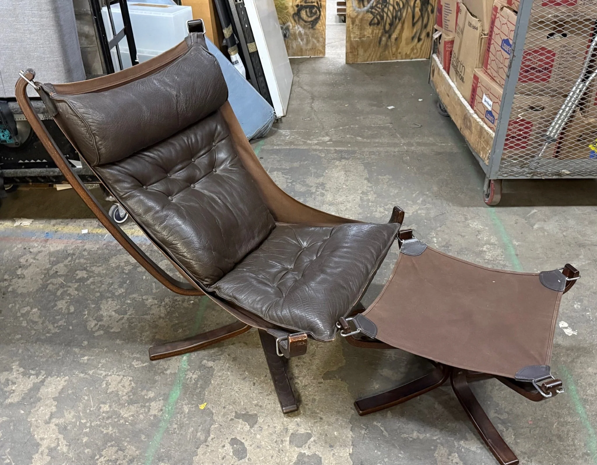 Leather 'Falcon' Sling Chair by Sigurd Ressell for Vatne Møbler w/ O 1970s
