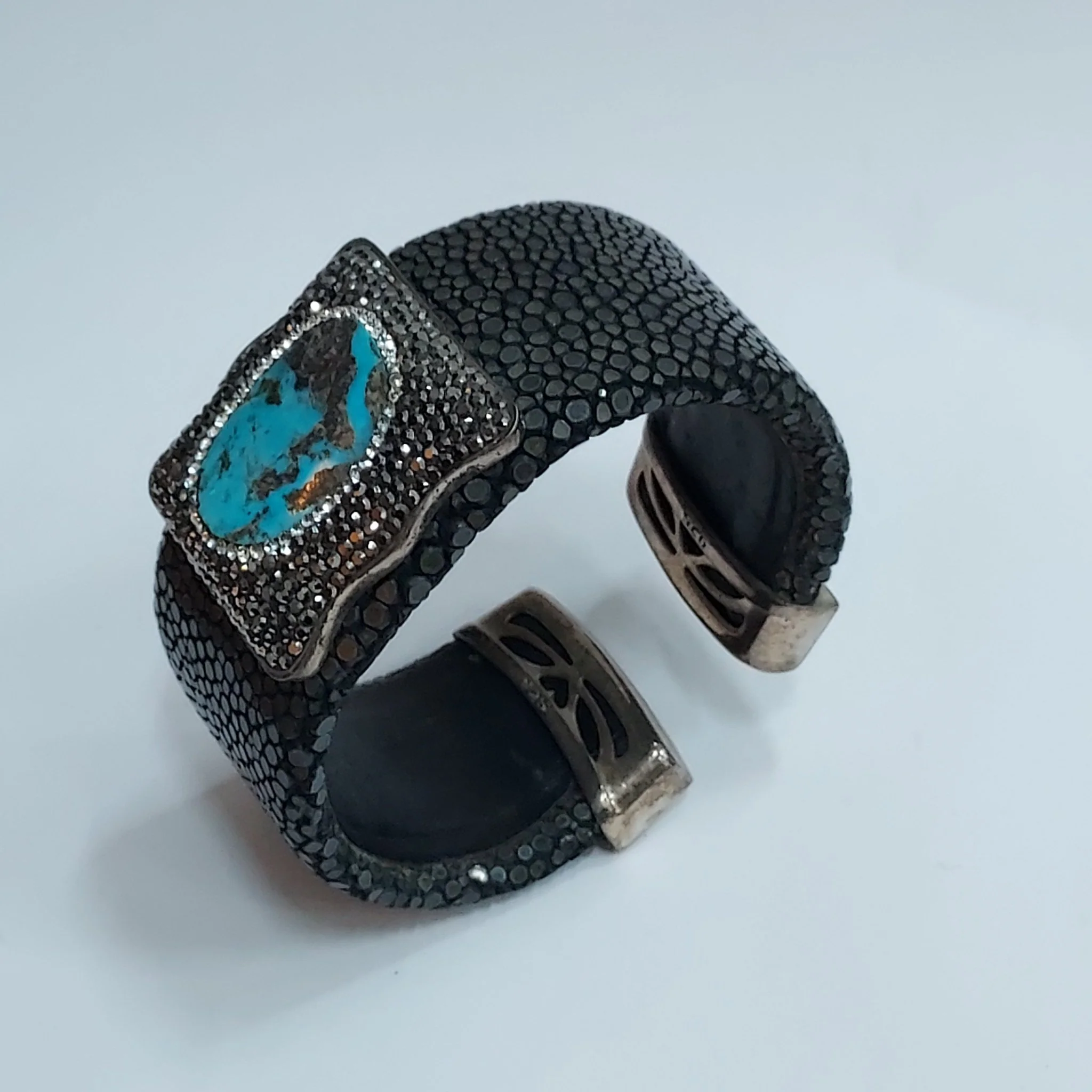Lisa M Stingray, Sterling Silver, Turquoise & Stone Cuff Bracelet - Image 10