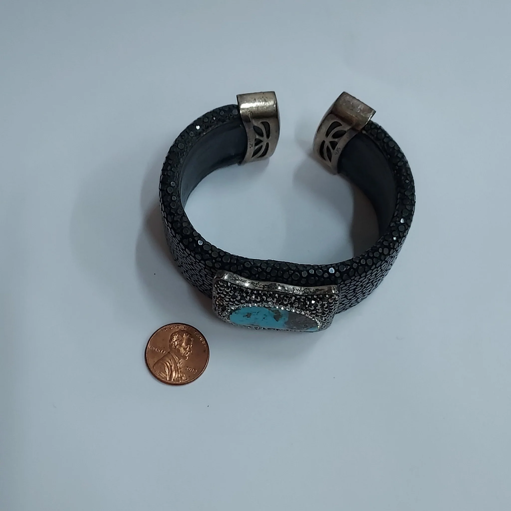 Lisa M Stingray, Sterling Silver, Turquoise & Stone Cuff Bracelet - Image 4