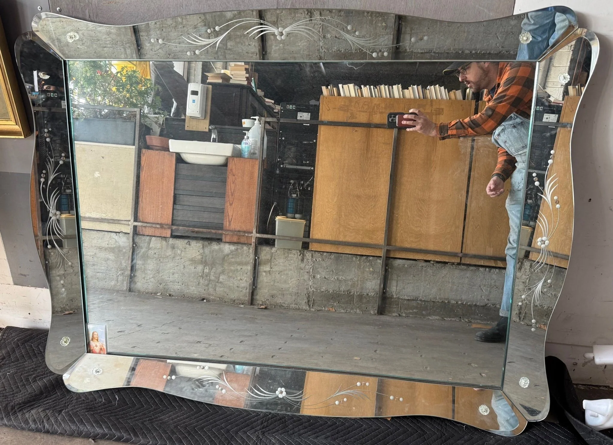 Mirrored Picture Frame Mirror w/ floral inlay