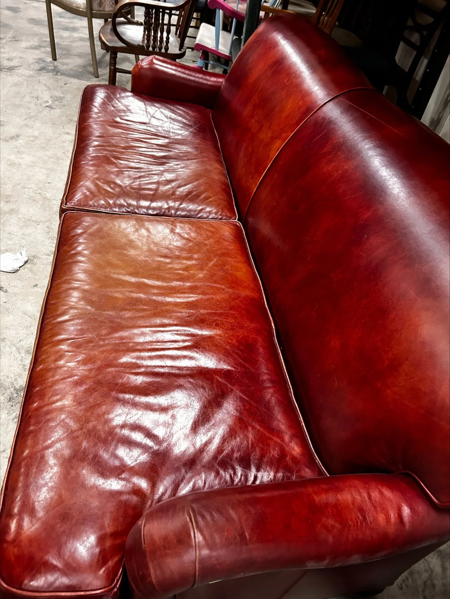 Restoration Hardware Red Leather Couch - Image 3