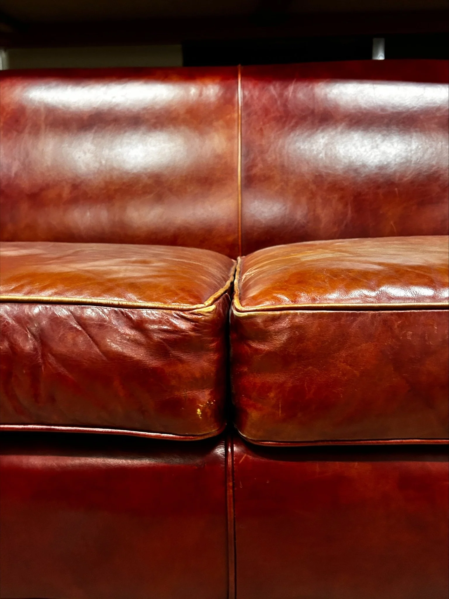 Restoration Hardware Red Leather Couch - Image 5